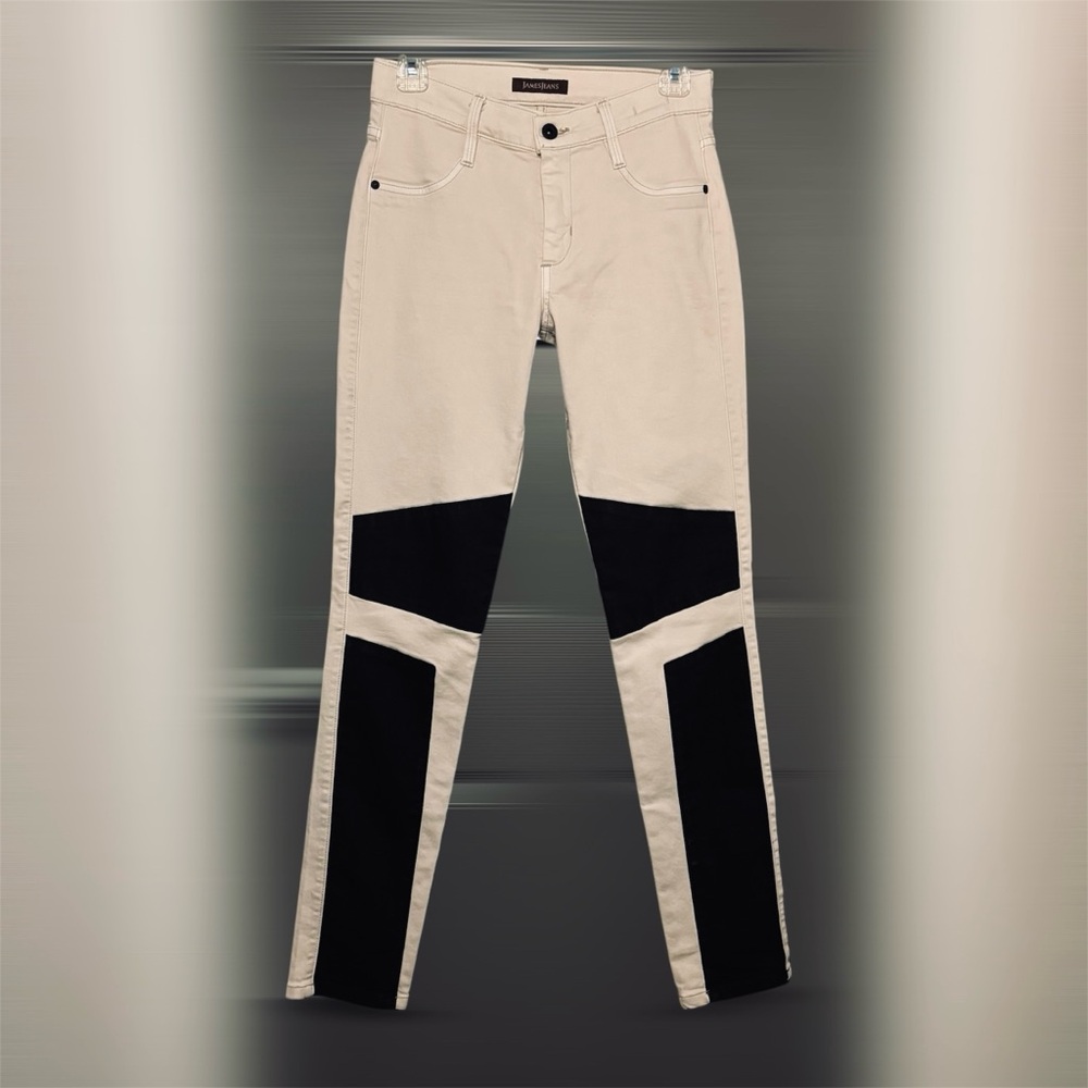 James Jeans Rare Two-Tone Emilia Biker Jeans Cream & Black Color Block Size 27